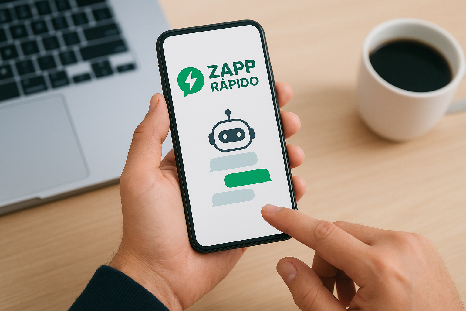 Pessoa utilizando chatbot automatizado no celular para vendas no WhatsApp.