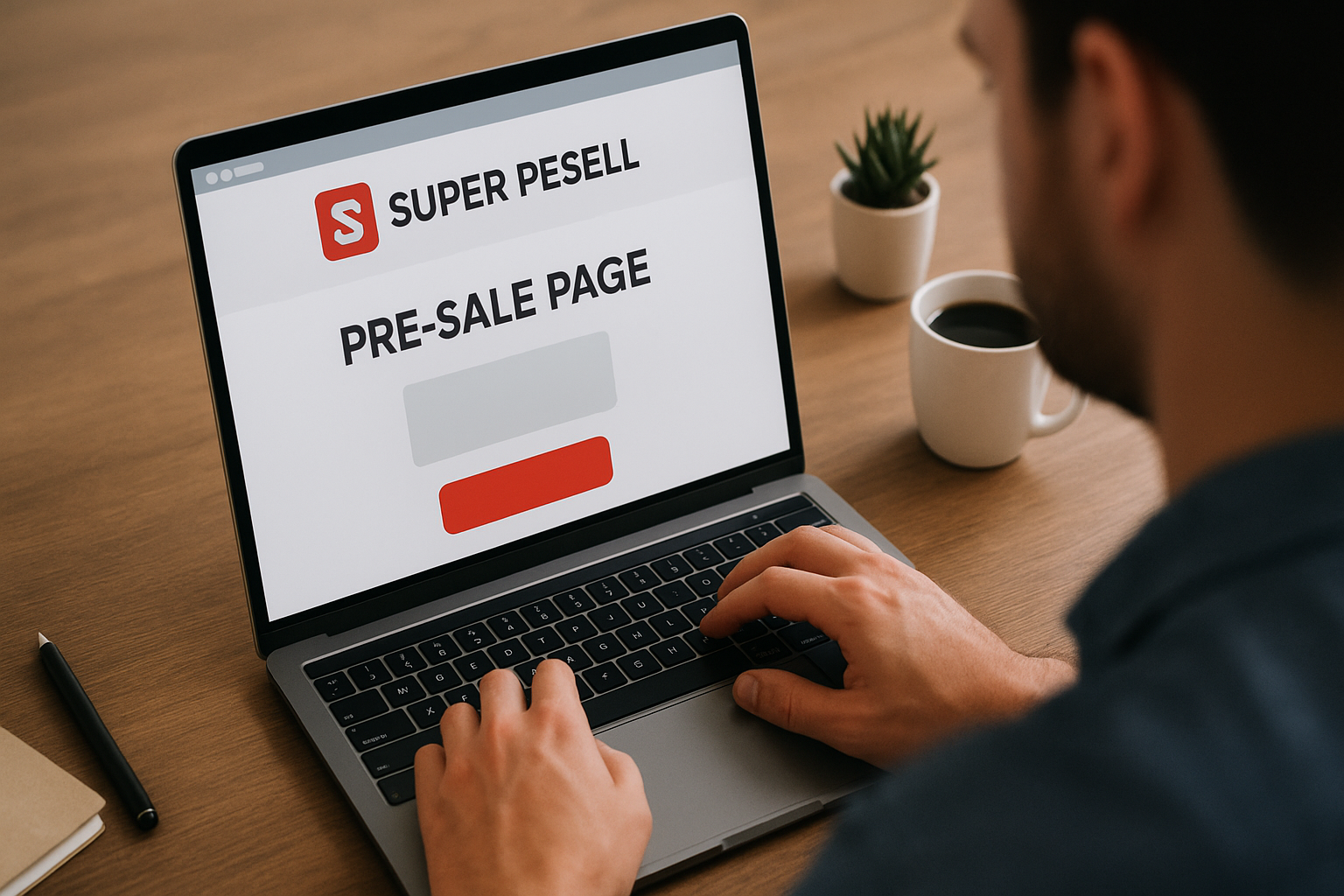Pessoa criando página de pré-venda com plugin no notebook.