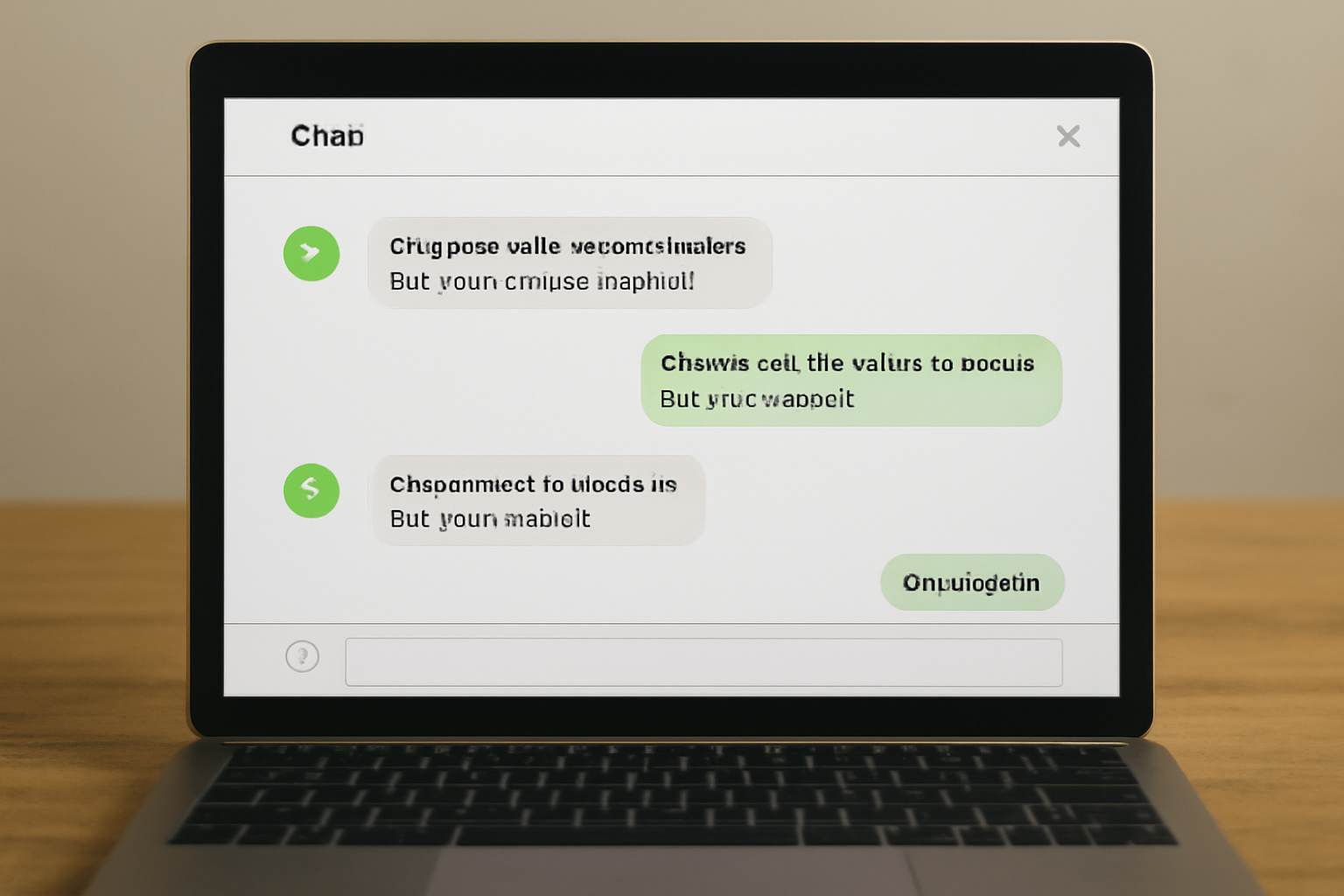 Tela de notebook mostrando uma conversa automatizada com mensagens de atendimento ao cliente.