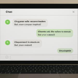 Tela de notebook mostrando uma conversa automatizada com mensagens de atendimento ao cliente.