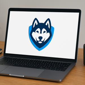 Logo da Husky exibido em notebook.