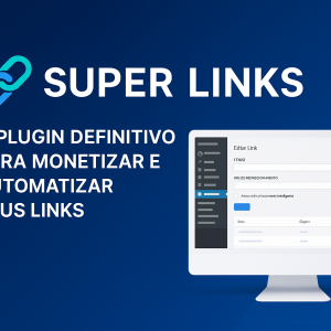 Interface do plugin Super Links com painel de métricas e automação de links.